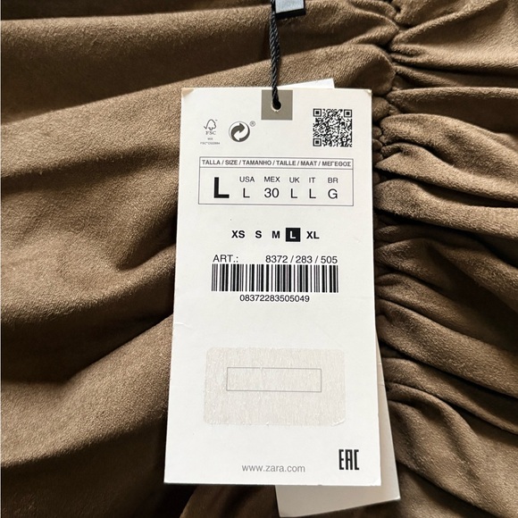 ZARA | NWT Ruched High-Low Faux Suede Long Skirt - Women's L, Tan - Picture 4 of 10